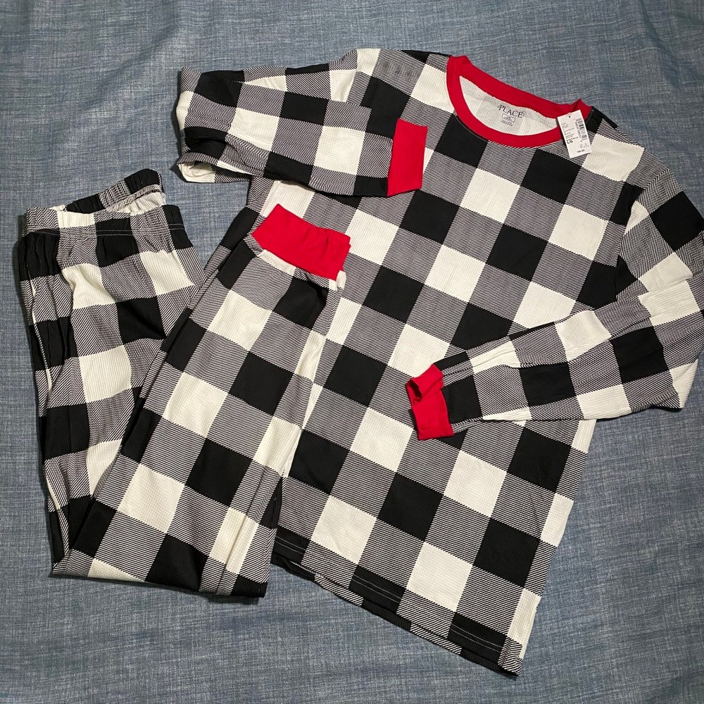 The Childrens Place Pajama Set Adult L Buffalo Check Red Trim Lounge Sleepwear